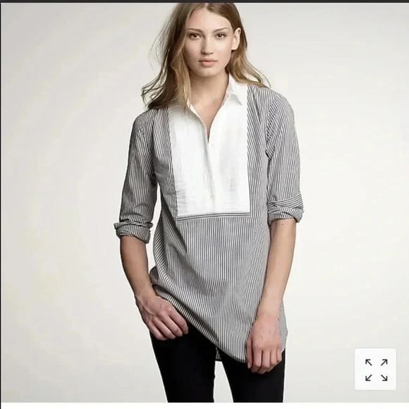 J Crew Striped Tuxedo Tunic Blouse Size XS - Picture 2 of 5
